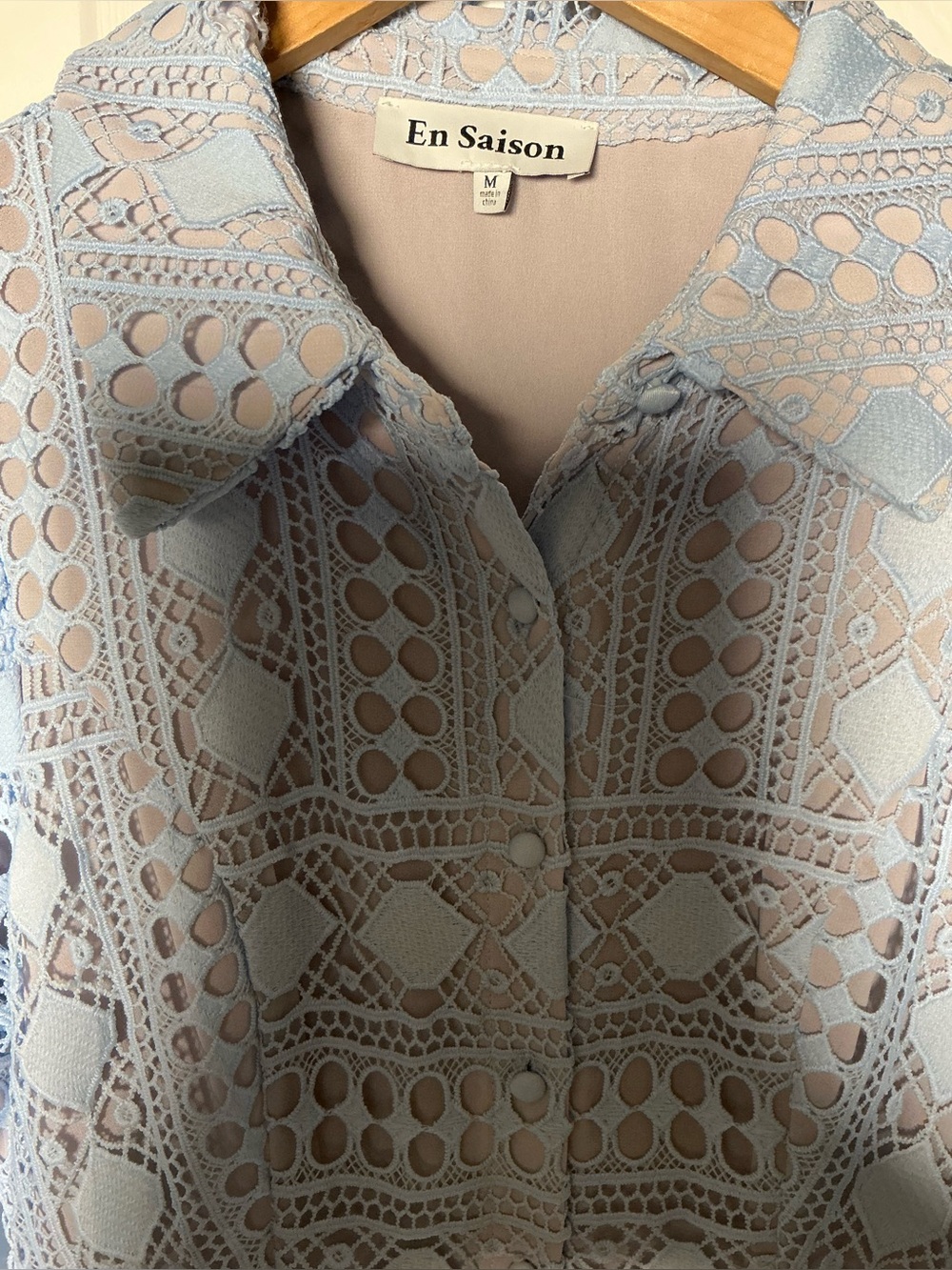 Lace Button-Front Shirt Dress - Light Blue - Picture 6 of 7